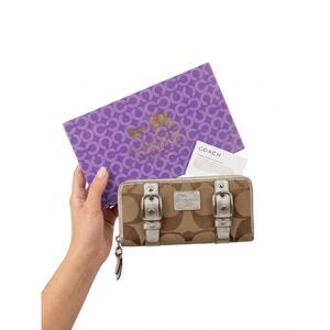 Vintage Coach Signature Monogram Buckle Wallet Original Box & Care Card